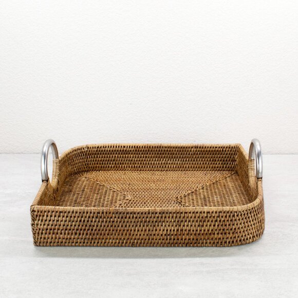 Tight Woven Leaf-Shaped Luxury Rattan Tray-Honey Brown - Picture 2 of 6